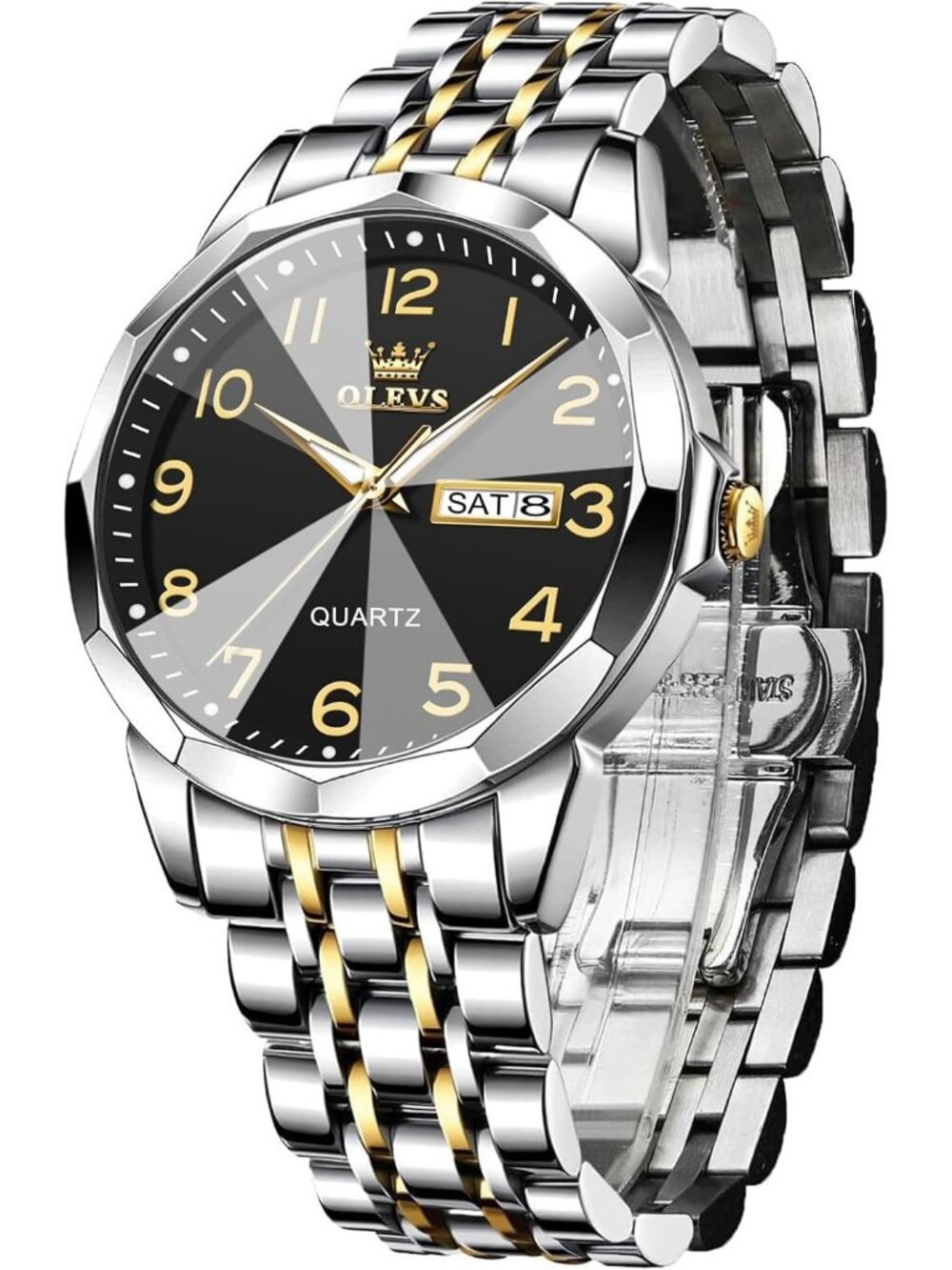 Men's Silver Gold Stainless Steel Analog Quartz Classic Waterproof Round Watch